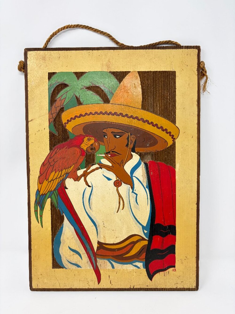 Vtg 1930's Greetings From California Hand Carved Redwood Spanish Art By AD Hang